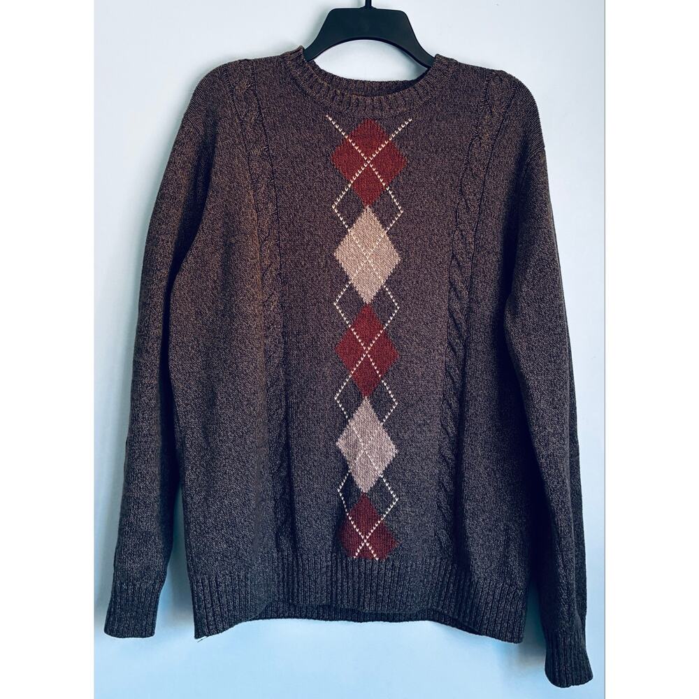 Dockers Sweater M Argyle Cable Knit Grandpa Cotton Crewneck Pullover